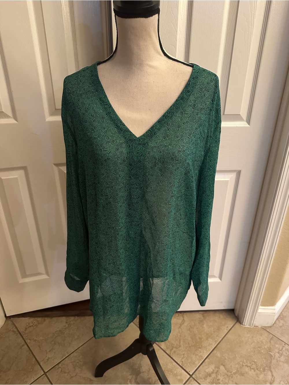 Cabi Sheer Emerald Green Paisley Blouse